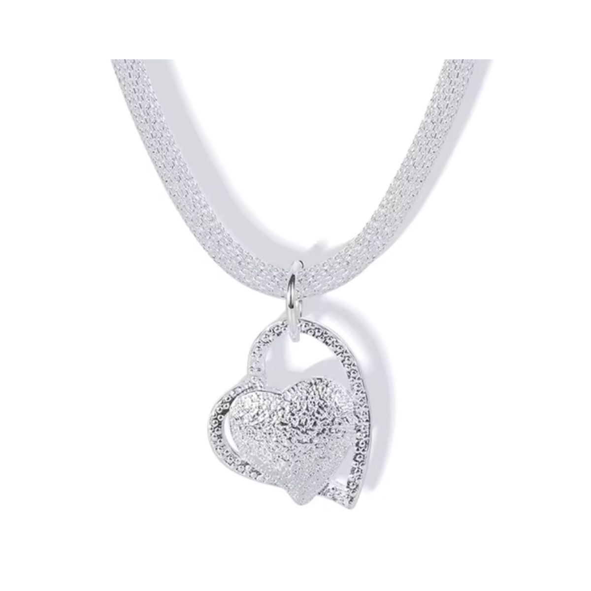 GENERICO - Collar Malla Plateado Con Colgante Corazón