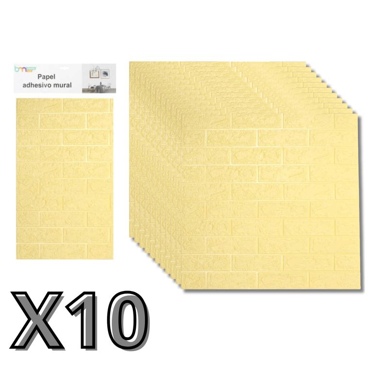 GENERICO - Pack 10 Laminas Adhesivas 3d Ladrillo 70x77 Papel Mural