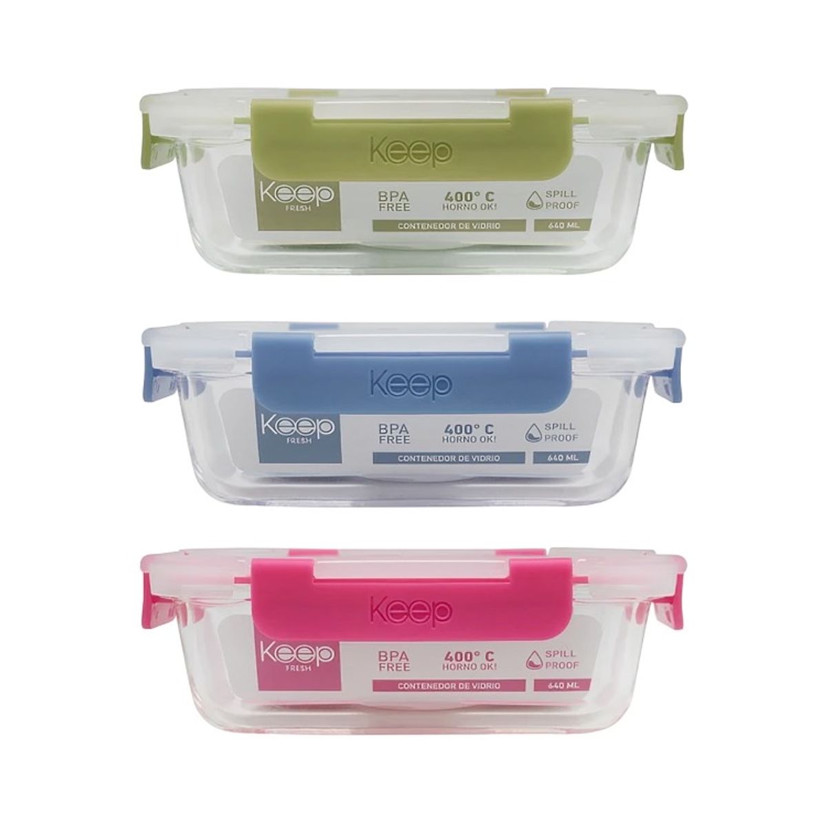 KEEP - HERMETICO RECTANGULAR 640ML GLASS KEEP FUCSIA