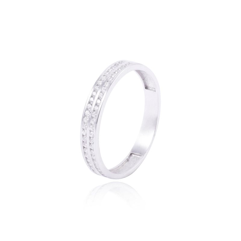JB JOYAS BARON - Anillo Compromiso Oro Blanco 18kt Doble Riel Circón