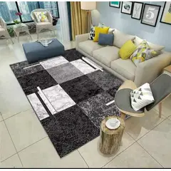 GENERICO - ALFOMBRA DISEÑO 200X240 CUADRO NEGRO Y GRIS ANTIDESLIZANTE DELGADA