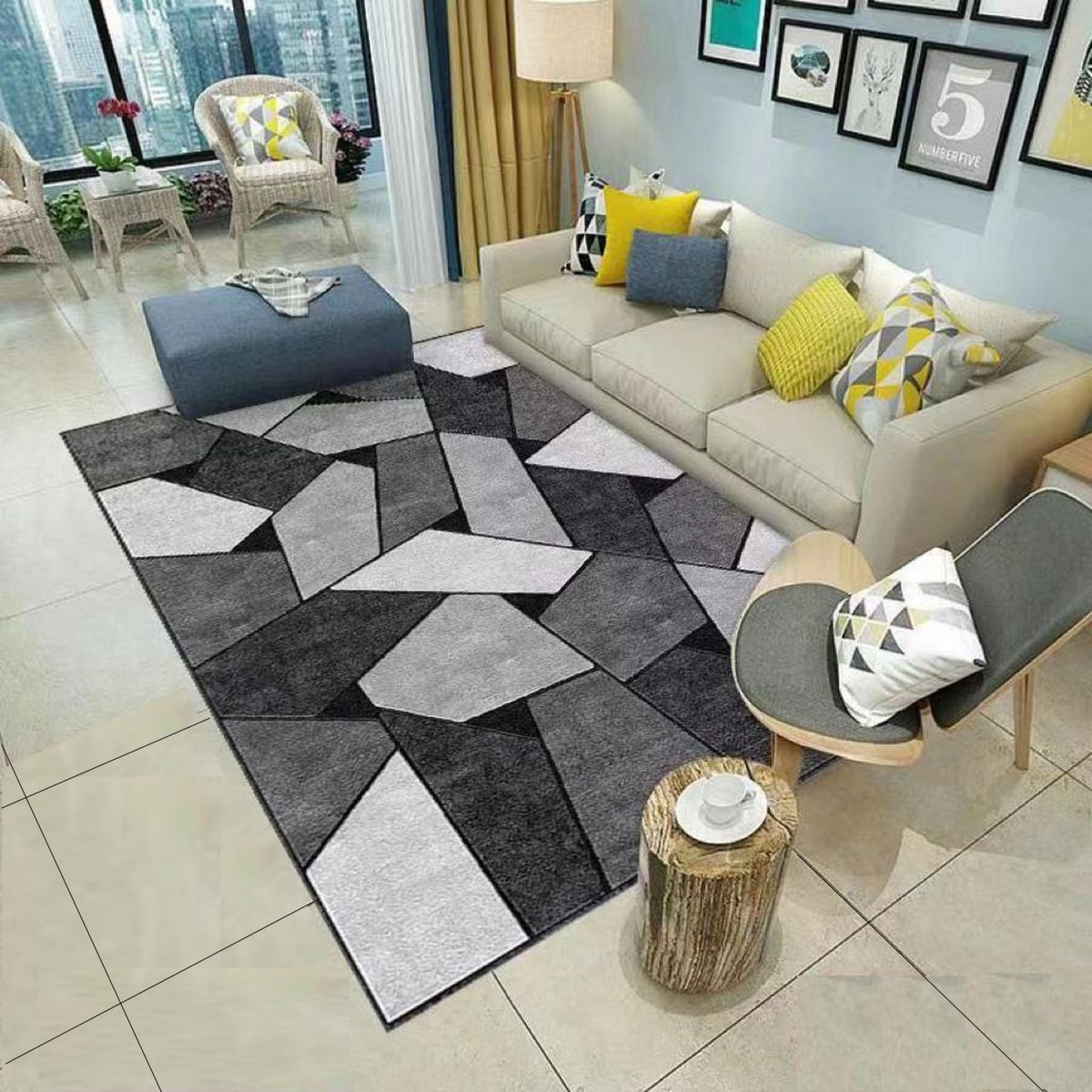 GENERICO - ALFOMBRA DISEÑO 200X240 ABSTRACTA GRIS  ANTIDESLIZANTE DELGADA