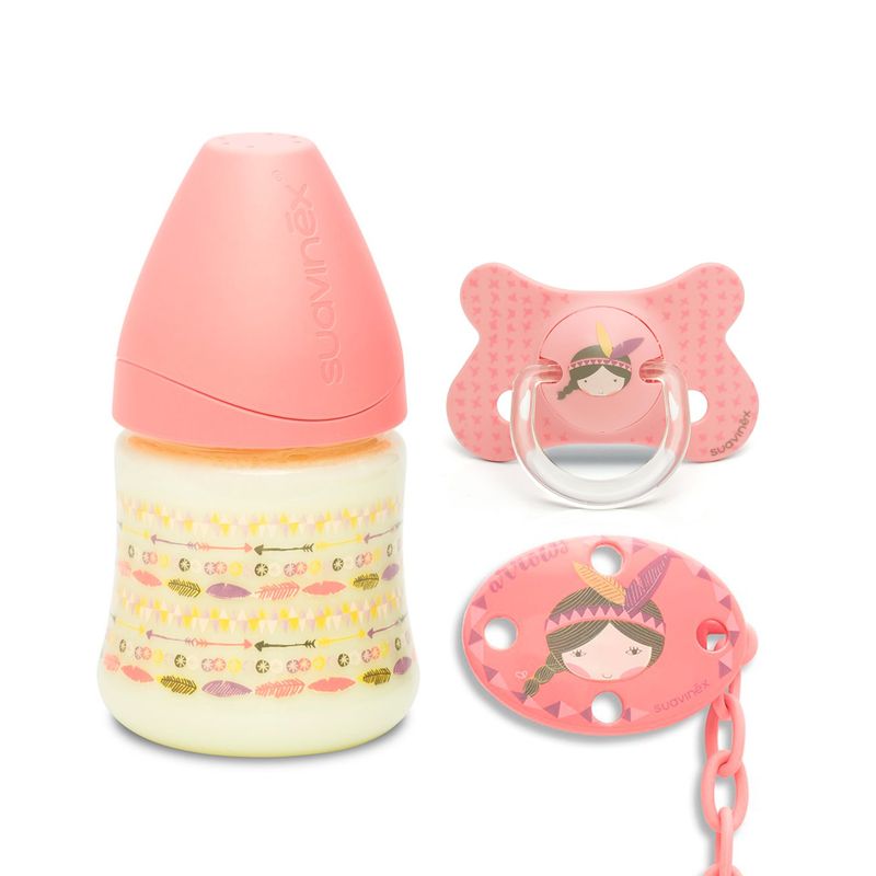 SUAVINEX - PACK CHUPETE SILICONA +4-18M + BROCHE + MAMADERA 150 ML
