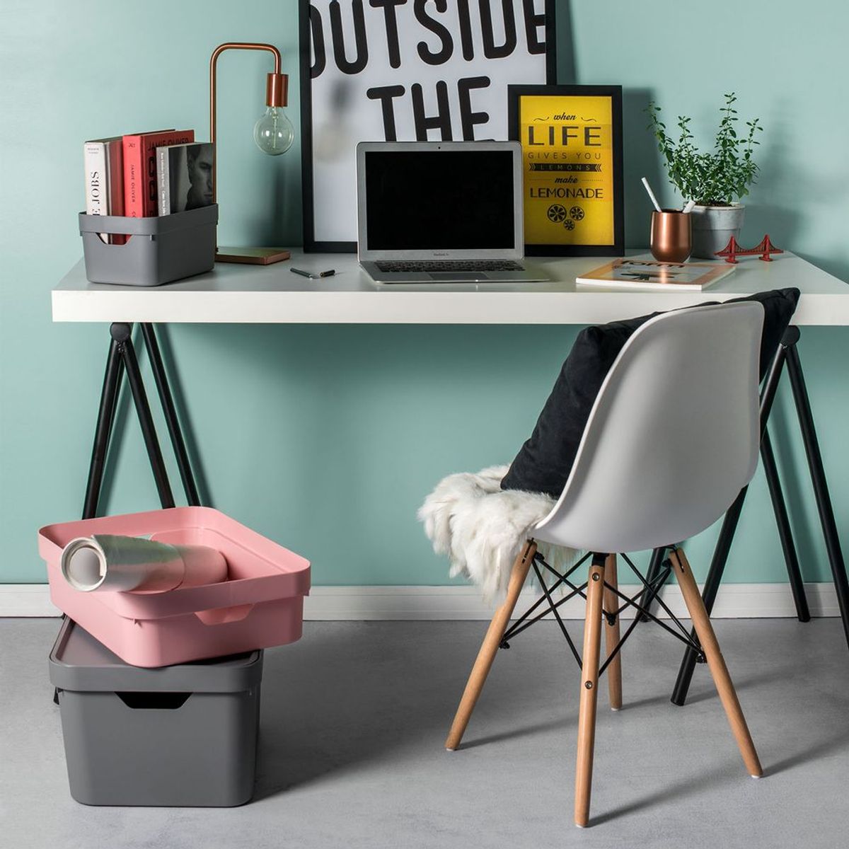 OU - Caja Cube M Con Tapa Celeste OU