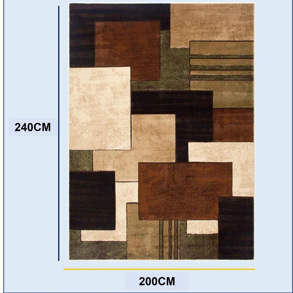 GENERICO - ALFOMBRA DISEÑO 200X240 RECTANGULO MARRONES ANTIDESLIZANTE DELGADA