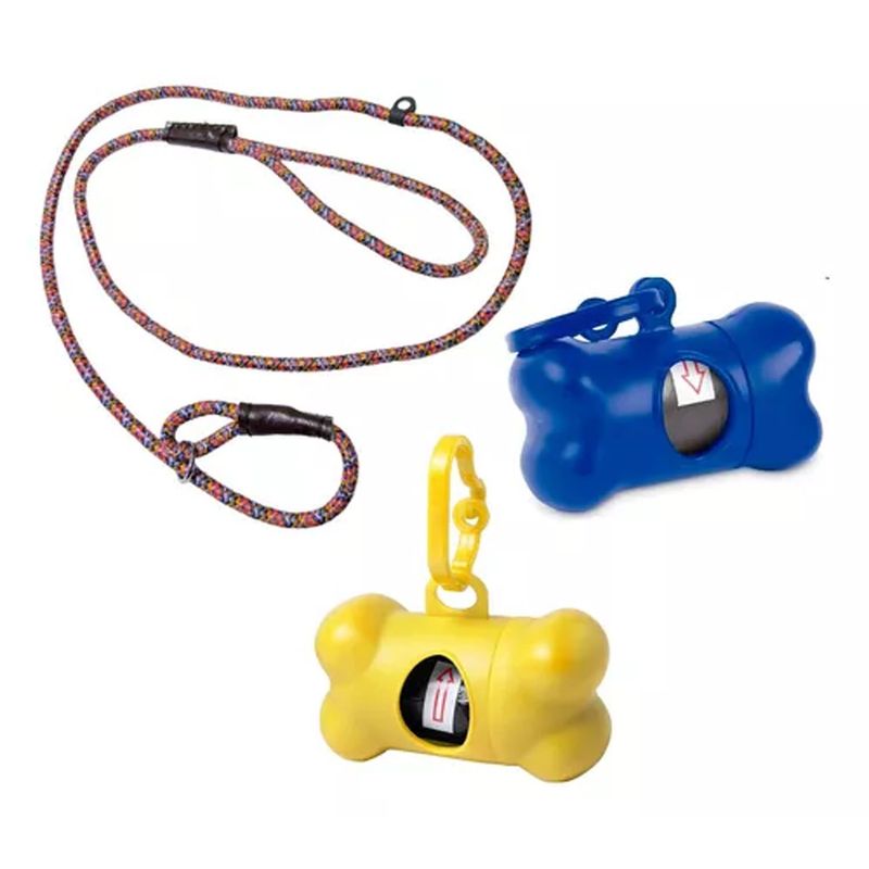 GENERICO - Pack Correa Cuerda Rojo +2 Dispensador  Bolsa Perro Basura
