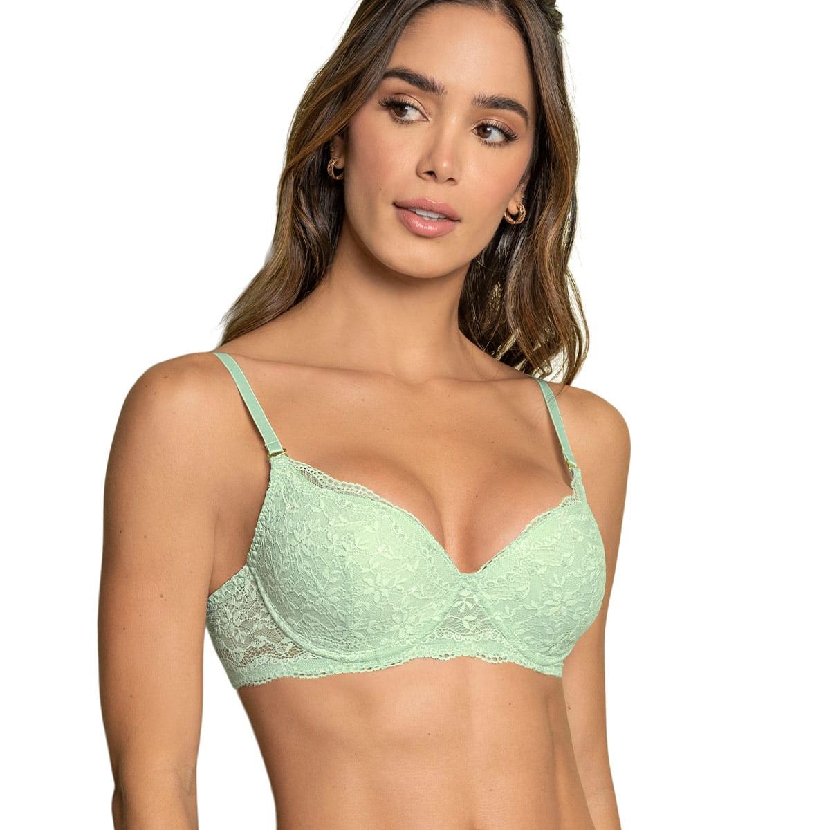 LEONISA - Sostén de Realce Suave en Encaje 71326 Verde Claro