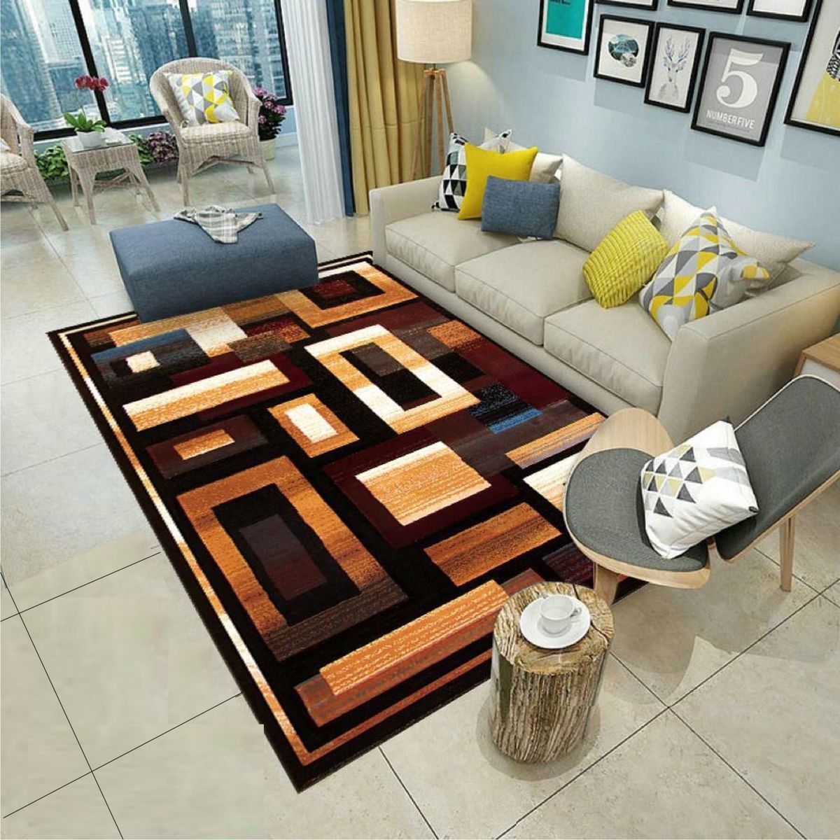 GENERICO - ALFOMBRA CON DISEÑO 200X240 ASTRACTO MARRON ANTIDESLIZANTE DELGADA