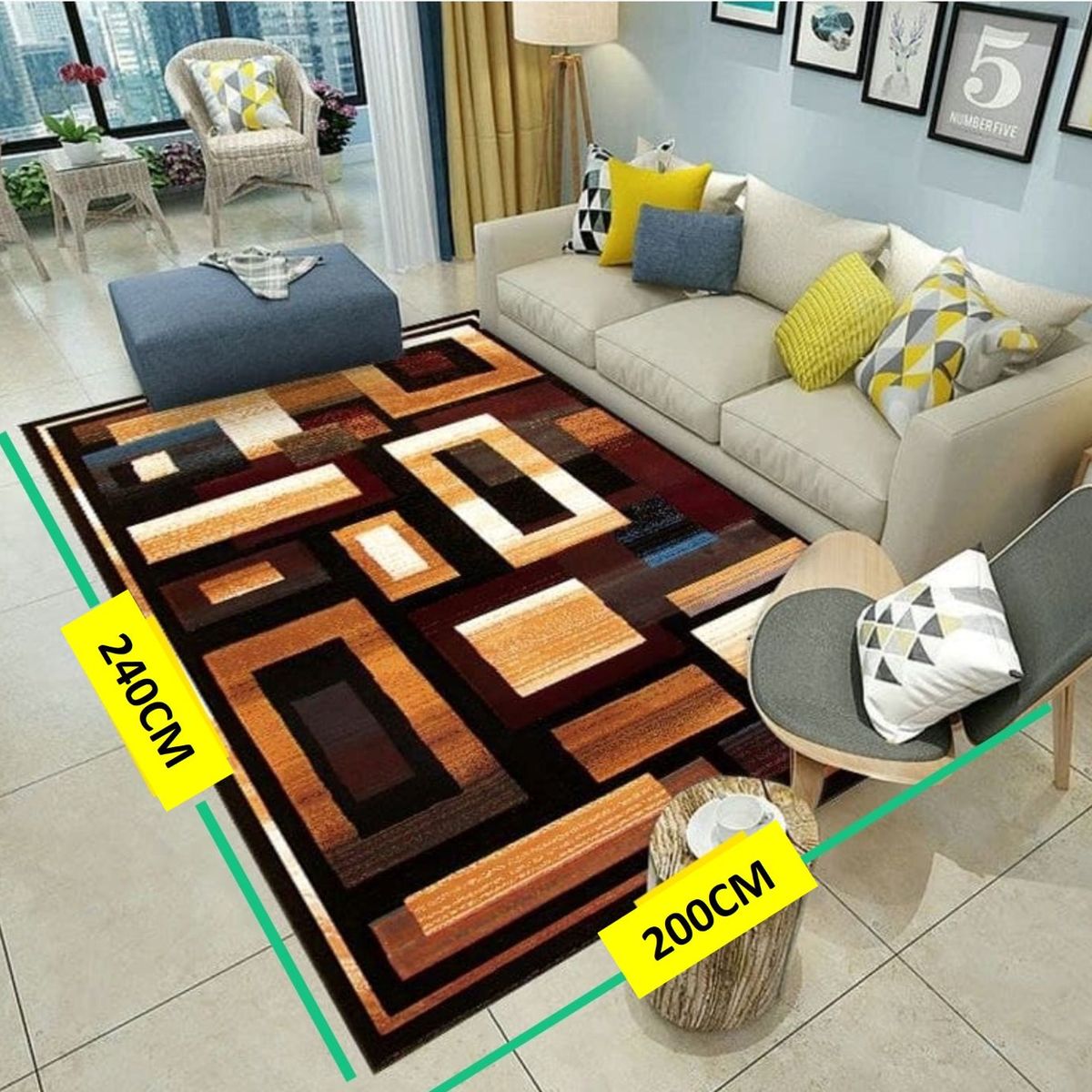 GENERICO - ALFOMBRA CON DISEÑO 200X240 ASTRACTO MARRON ANTIDESLIZANTE DELGADA