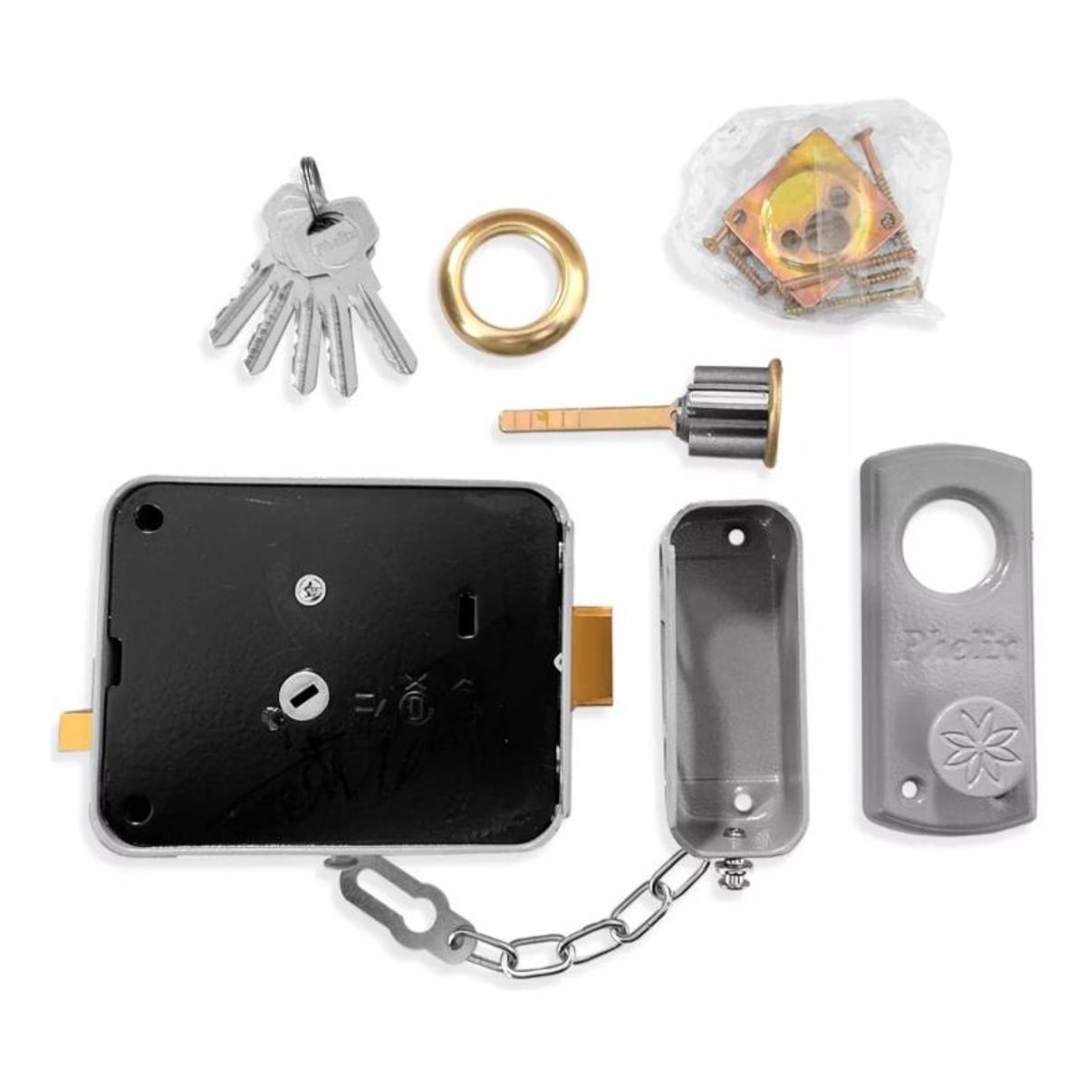 GENERICO - Chapa Sobrepuesta Cerradura Doble Cilindro Cerrojo Puertas