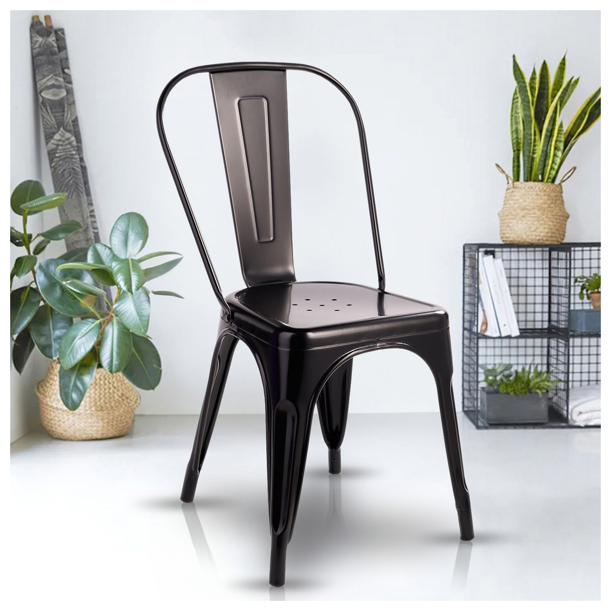 NOVAHUS - Silla de Bar Metal Tolix Negro