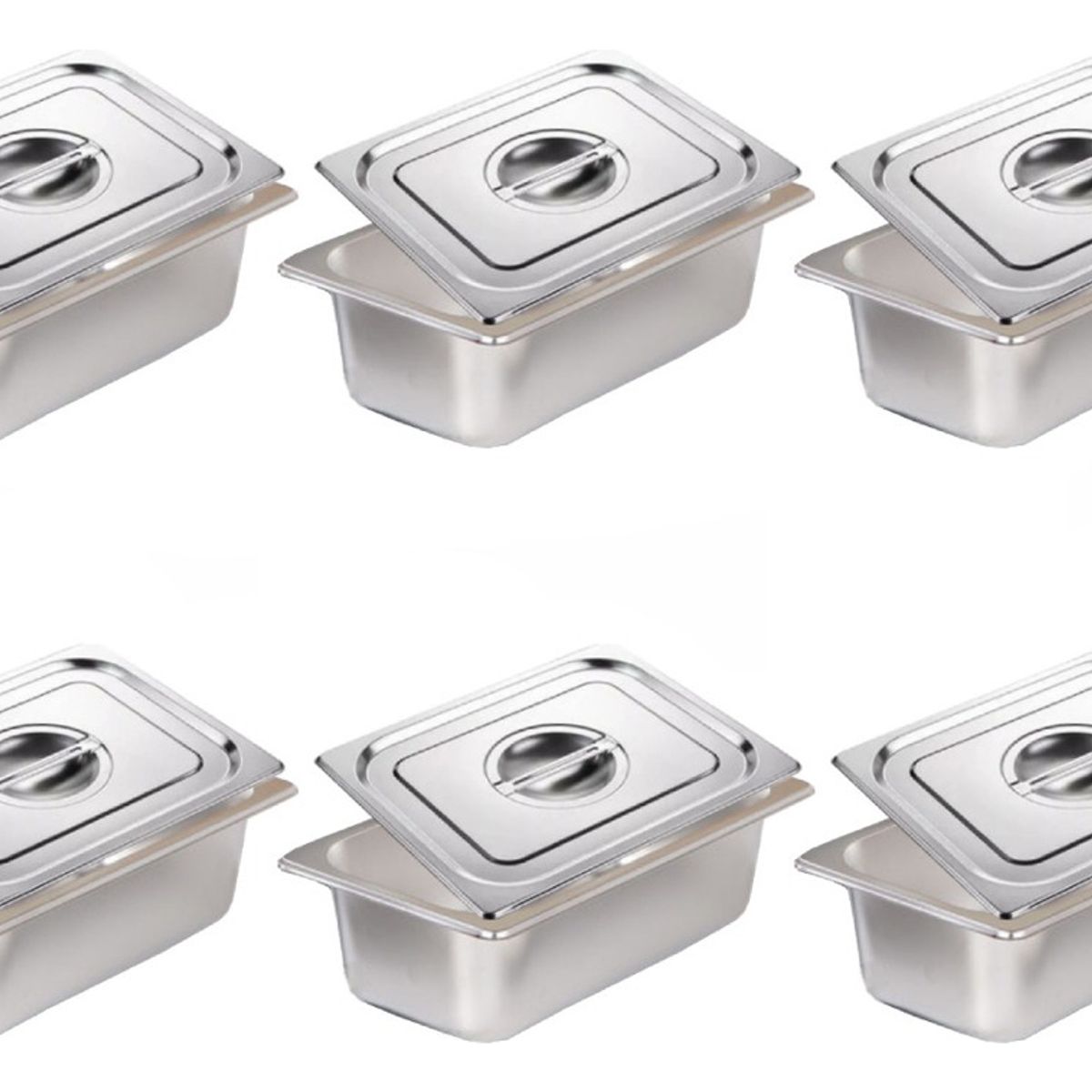 U BUY - Pack 6 Deposito Gastronomico Acero 16 Cm X 26 Cm Con Tapa