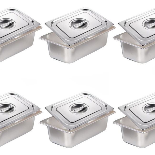 U BUY - Pack 6 Deposito Gastronomico Acero 16 Cm X 26 Cm Con Tapa