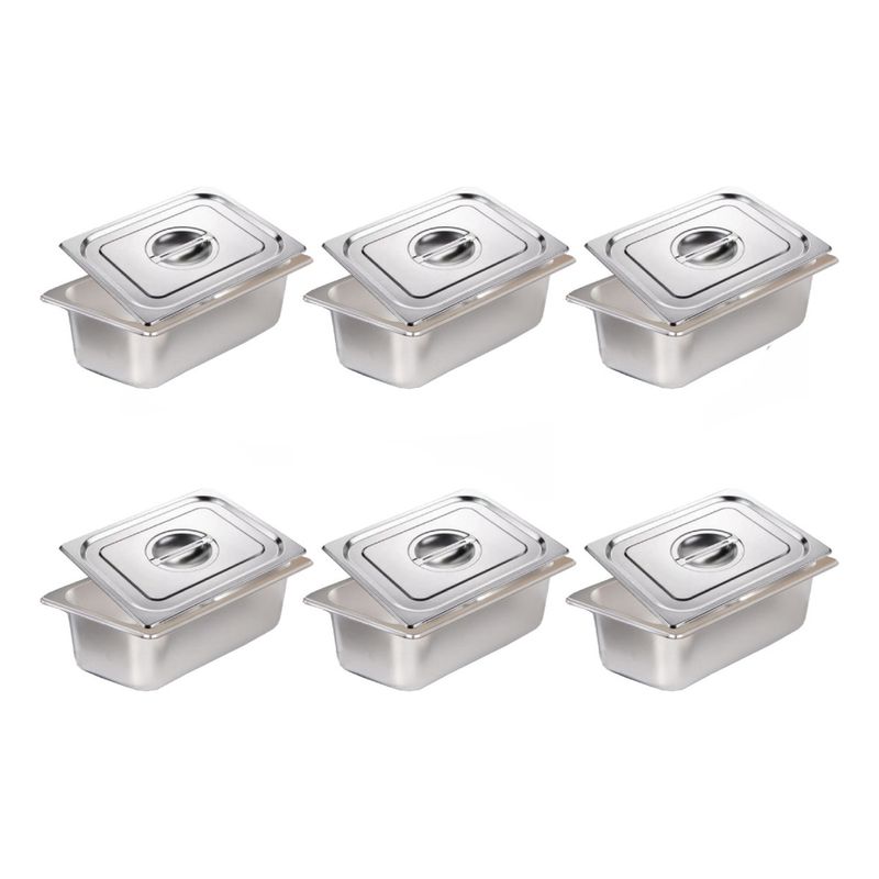 U BUY - Pack 6 Deposito Gastronomico Acero 16 Cm X 26 Cm Con Tapa