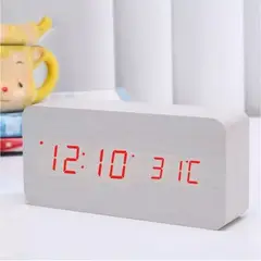 GENERICO - RELOJ DESPERTADOR TIPO MADERA BLANCO LUZ LED AK82