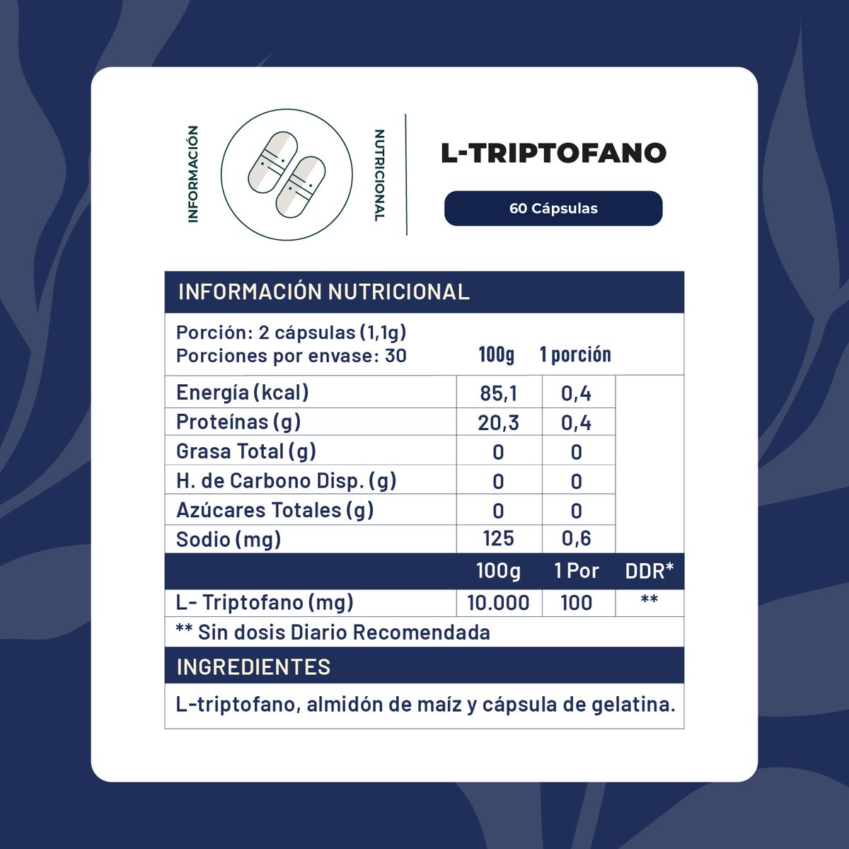 KARUNLIFE - L Triptófano 60 Cápsulas 100 mg Descanso -Buen Dormir Karun Life