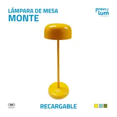 PREVILUM - LAMPARA DE MESA RECARGABLE AMARILLA MODELO MONTE 3 COLORES DE LUZ