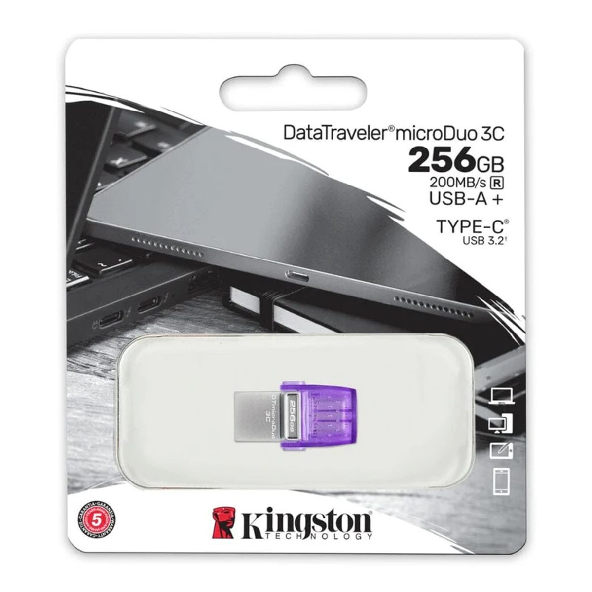 KINGSTON - Pendrive Kingston DataTraveler MicroDuo 3C G3 256Gb USB 3.2 + USB-C Morado