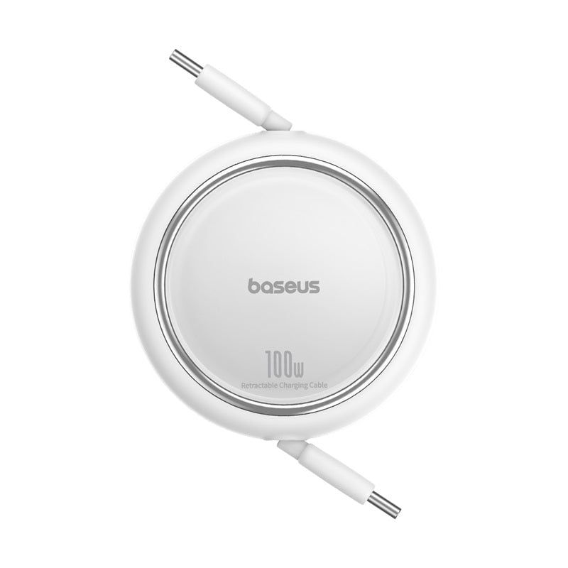 BASEUS - Cable Retráctil Bidireccional Baseus Tipo C a Tipo C 1 m 100W Blanco