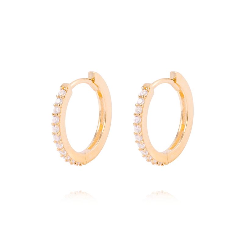 JB JOYAS BARON - Aros de Oro 18kt Argolla Circón 1/2 Riel