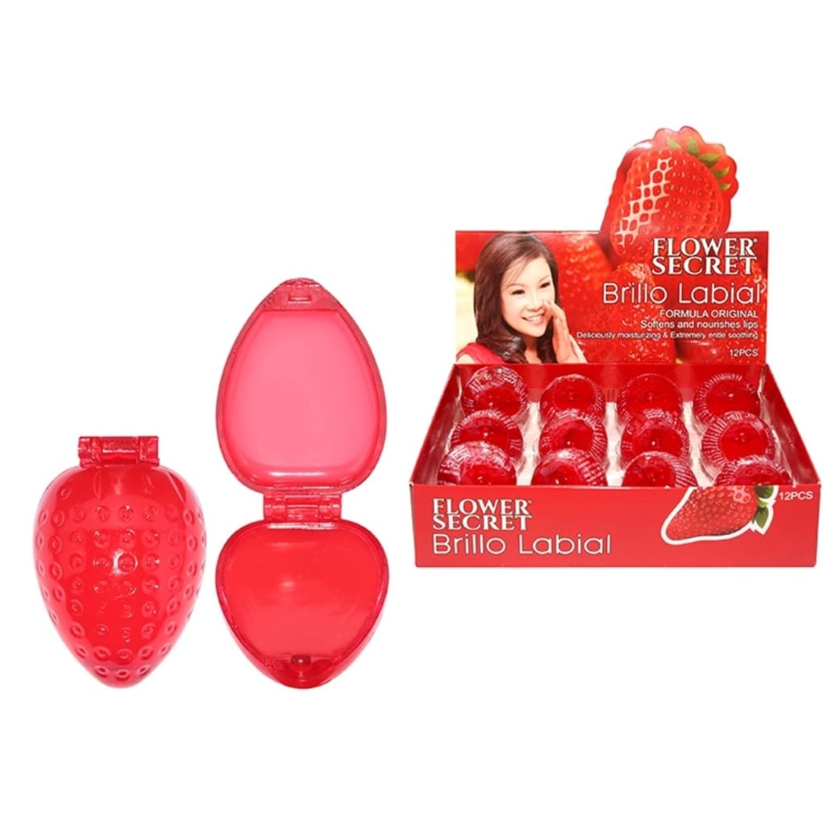 FLOWER SECRET - Frutillita Brillo Mas Bálsamo 2 En 1 (Caja De Doce Unidades)
