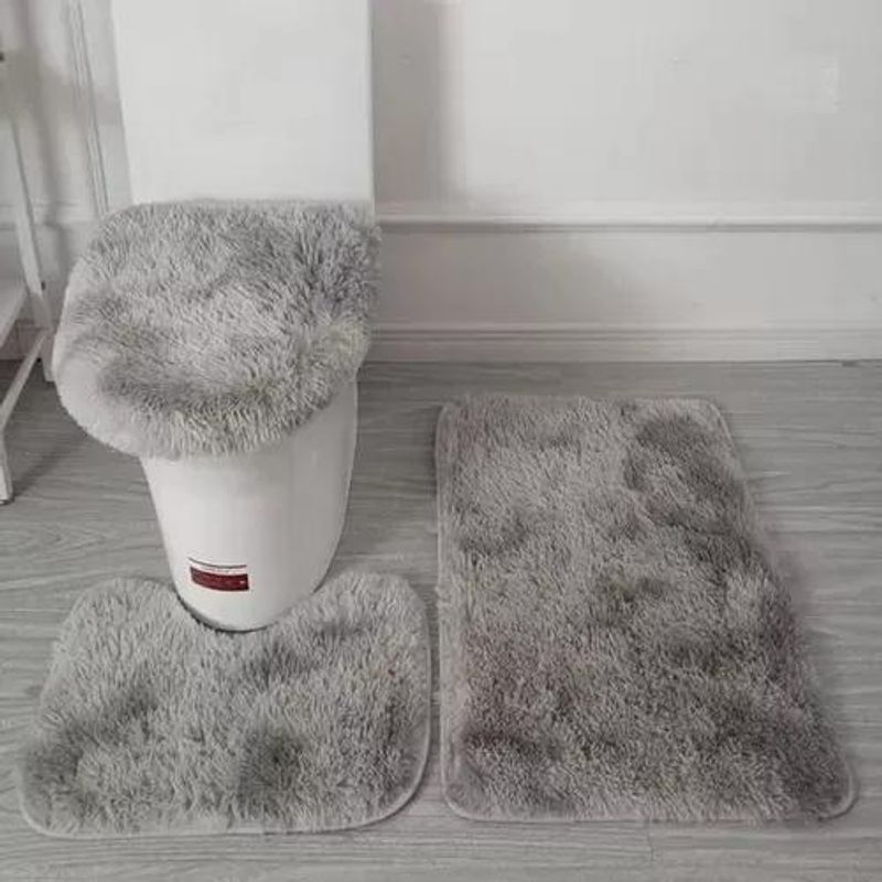 GENERICO - Set Alfombras De Baño 3 Piezas Peludo Gris claro