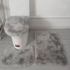 GENERICO - Set Alfombras De Baño 3 Piezas Peludo Gris claro