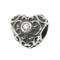 GENERICO - Charm de Acero Inoxidable Envejecido con Corazón y Circon