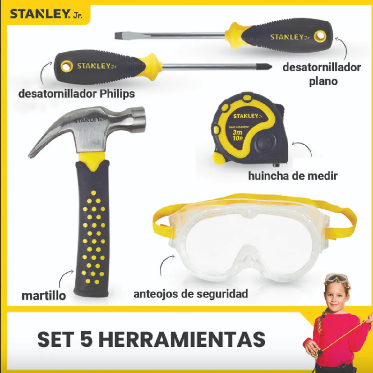 STANLEY JR - Juego de 5 Herramientas para niños Stanley Jr