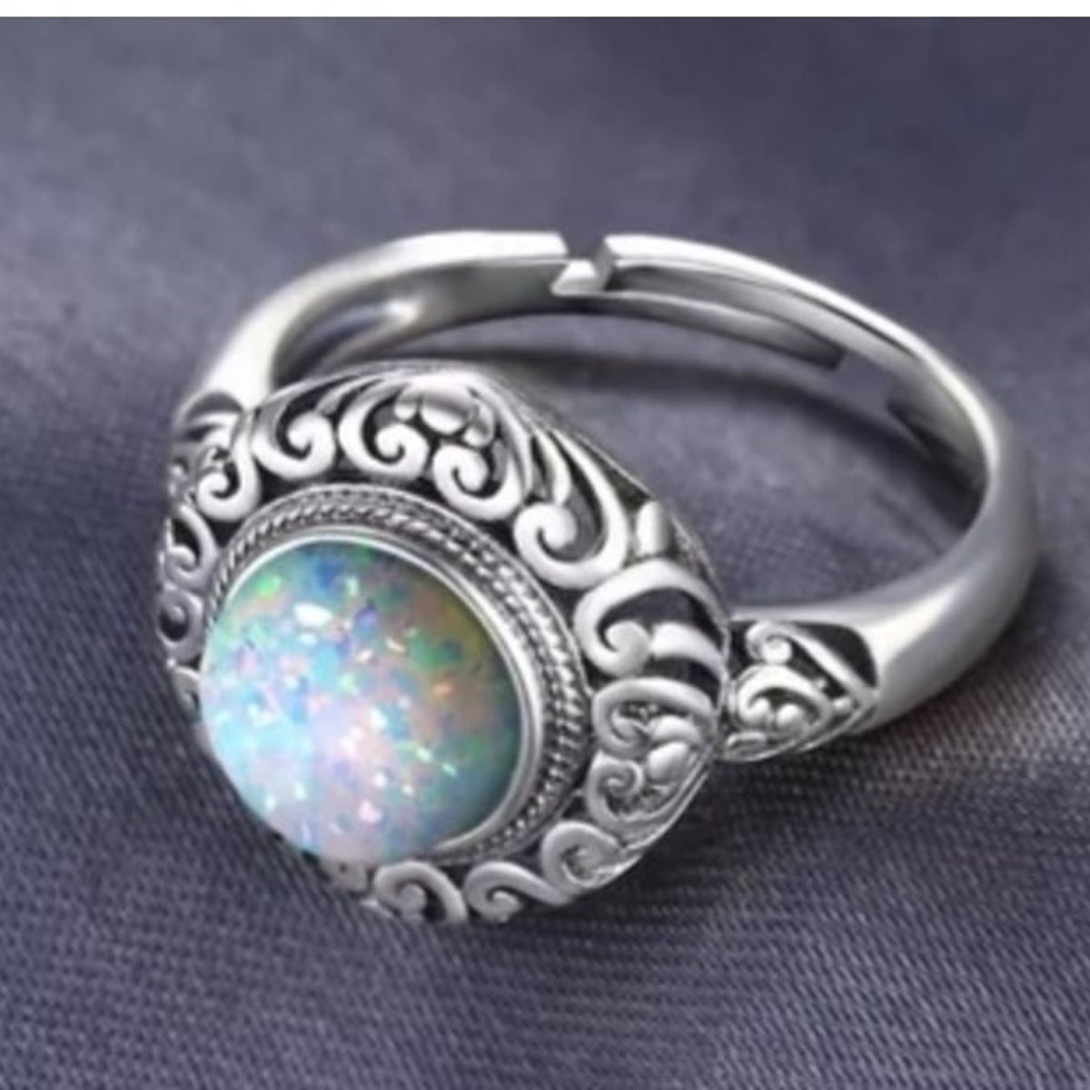 GENERICO - Anillo plata 925 ajustable opalo elegante