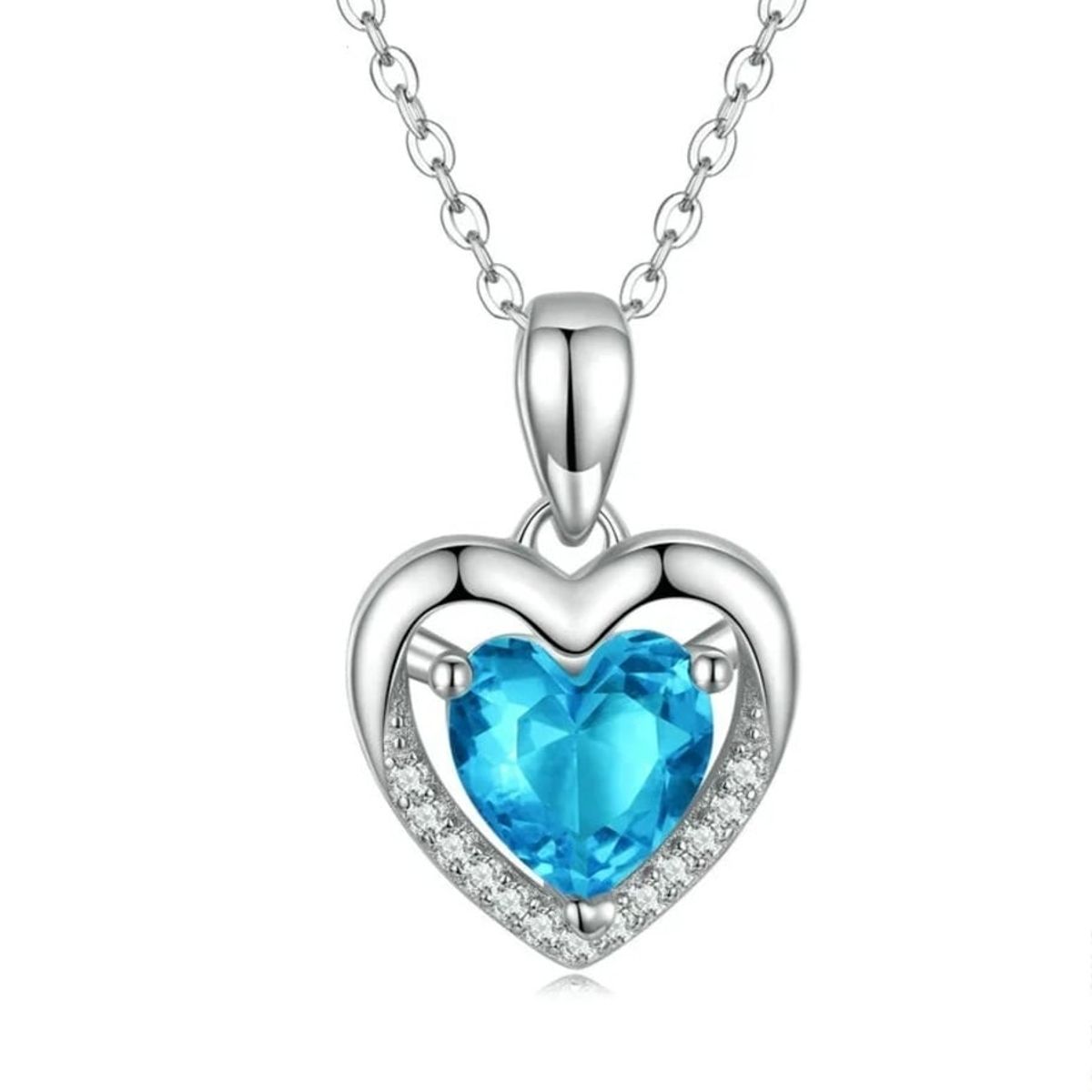 GENERICO - Collar corazón azul plata 925 joyas mujer