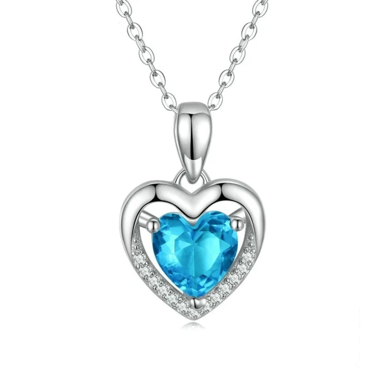 GENERICO - Collar corazón azul plata 925 joyas mujer