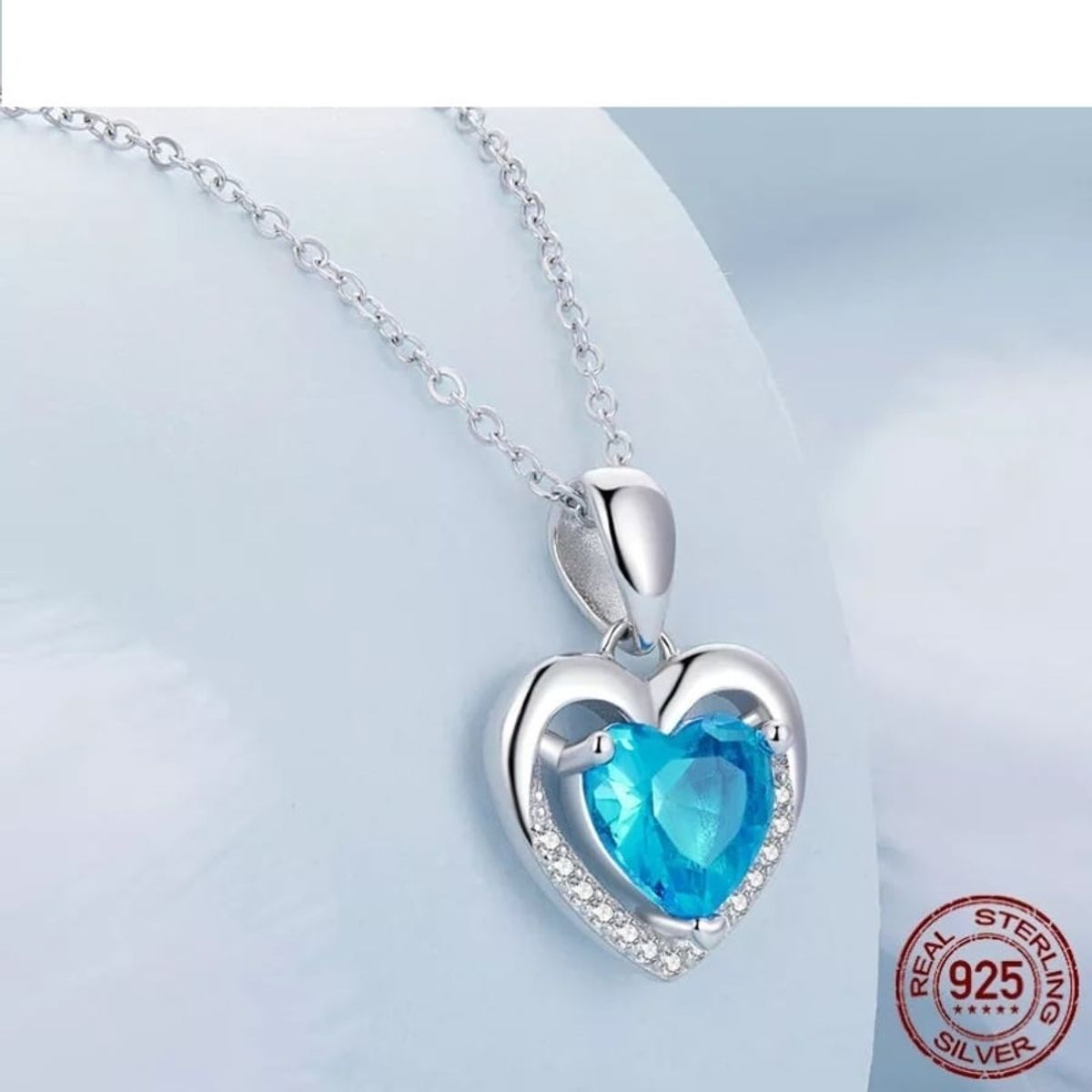 GENERICO - Collar corazón azul plata 925 joyas mujer