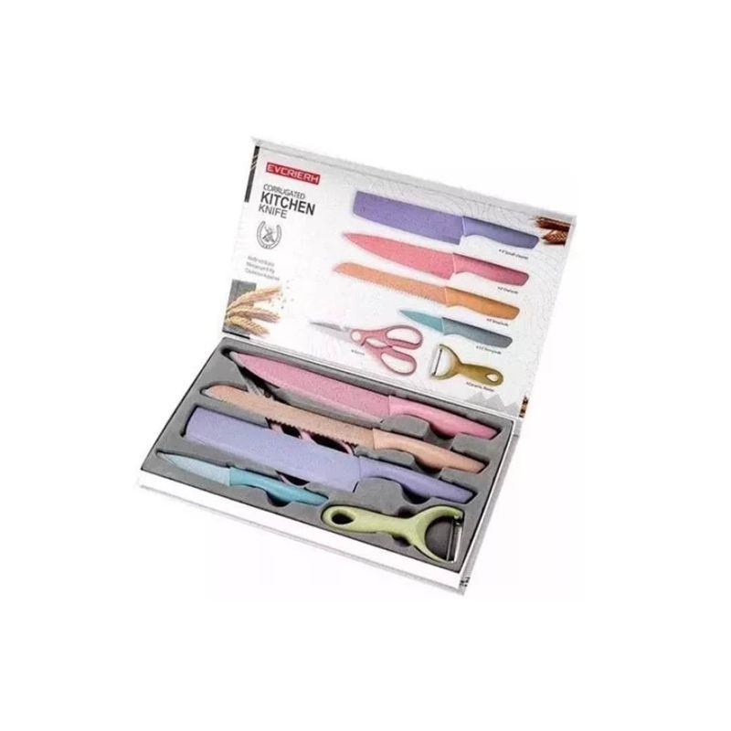 GENERICO - Set De Cuchillos De Carne Profesionales + Tijera+pelador Color Pastel