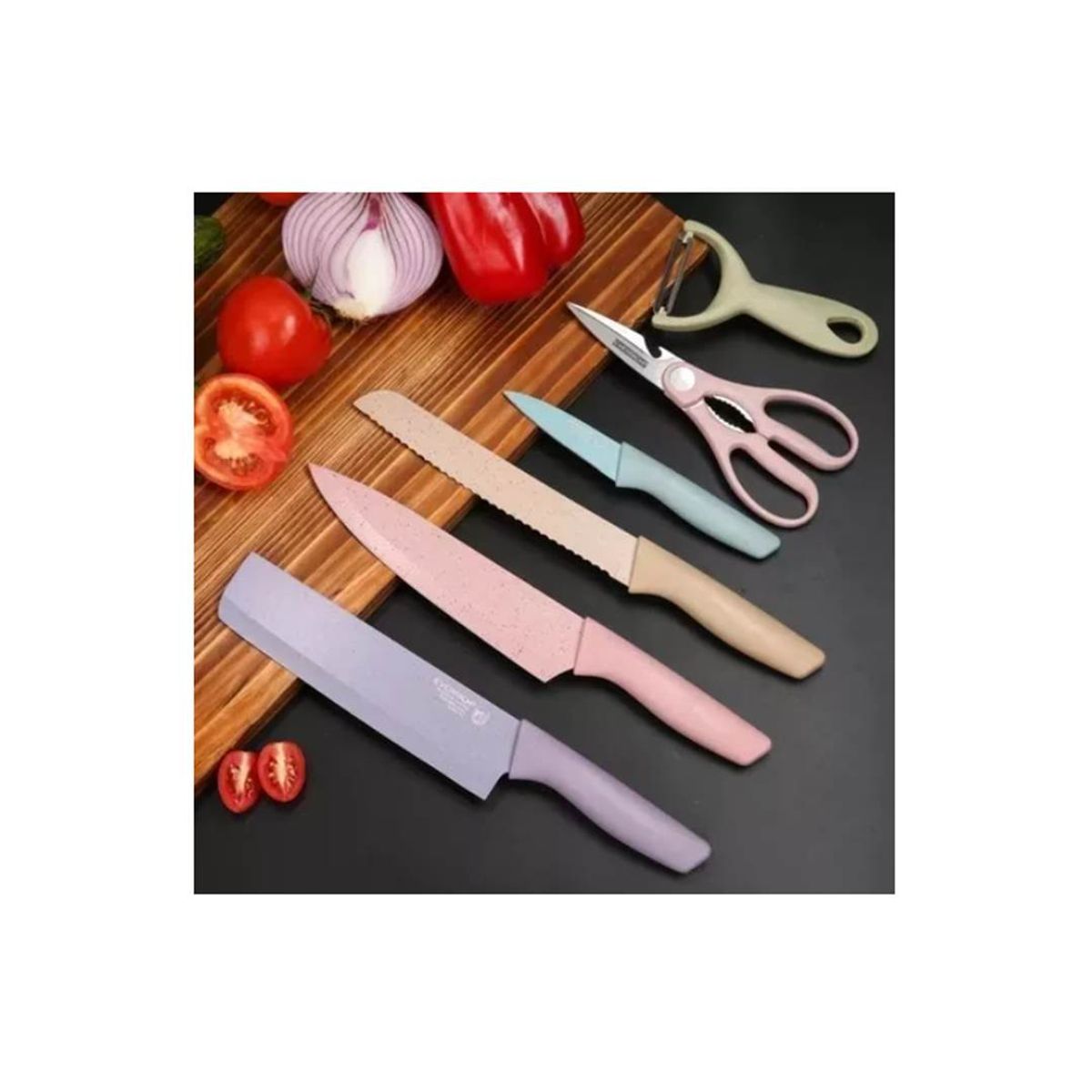 GENERICO - Set De Cuchillos De Carne Profesionales + Tijera+pelador Color Pastel