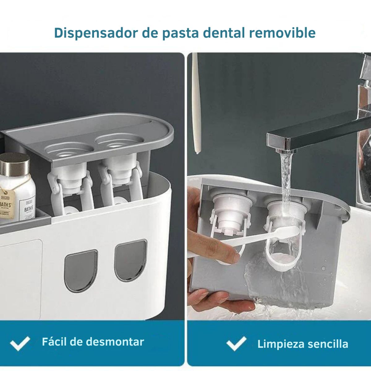 CRUSEC - Dispensador Pasta Dental Porta Cepillos De Pared 4 Tazas