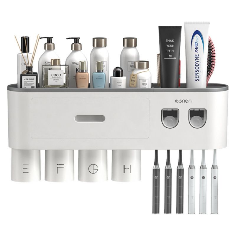 CRUSEC - Dispensador Pasta Dental Porta Cepillos De Pared 4 Tazas
