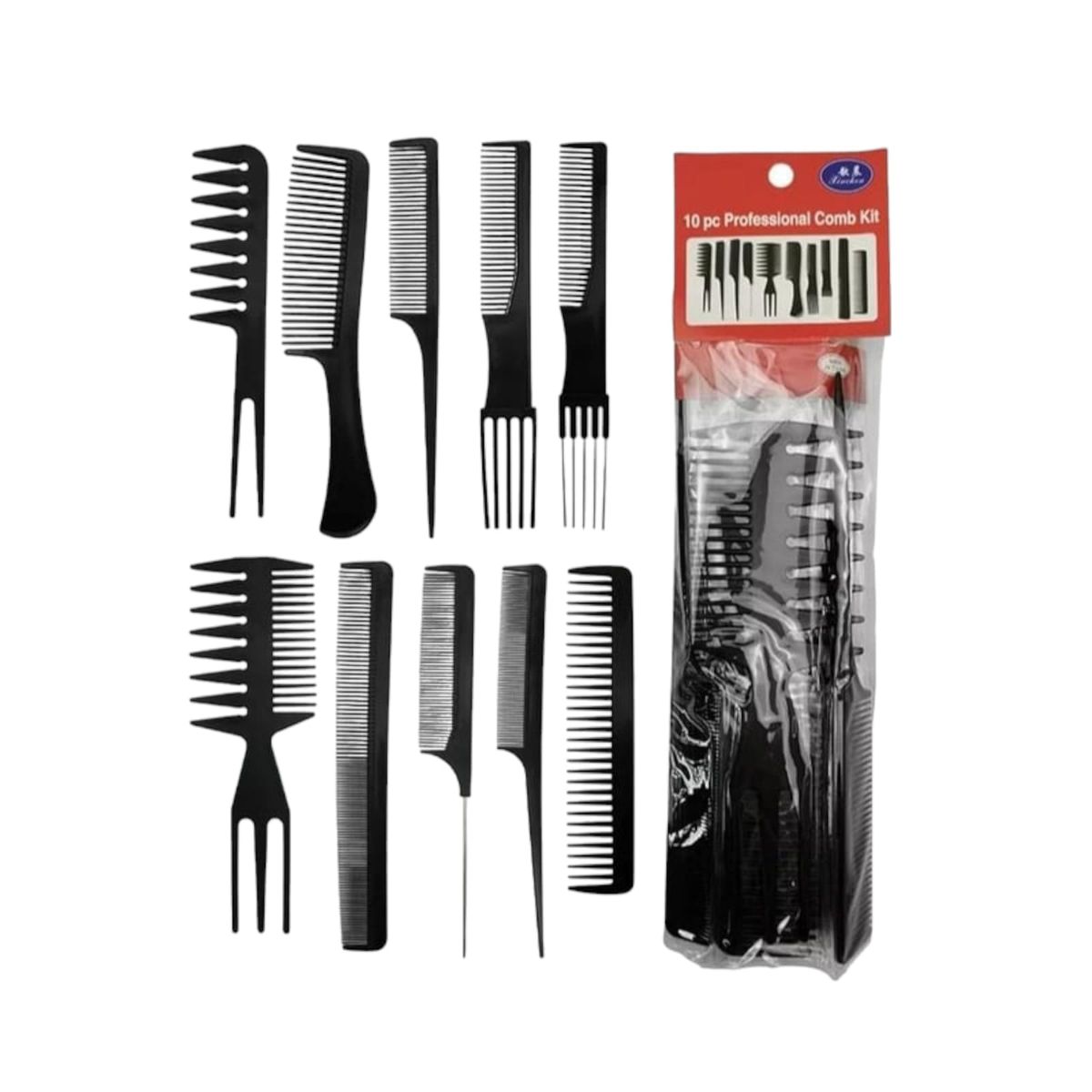 GENERICO - Set 10 Peines de Peluqueria Barberia Profesional