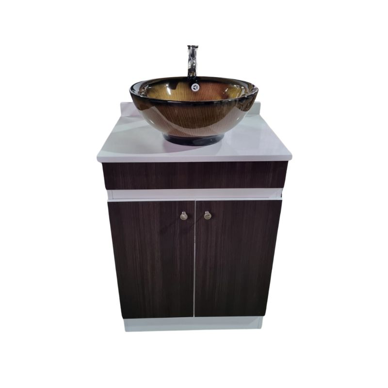 MODERN SPACE - Vanitorio Mdf 60x47cm Cafe Cubierta De Cuarzo Completo