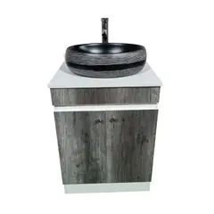 MODERN SPACE - Vanitorio Mdf 60x47cm Gris con Cubierta De Cuarzo completo