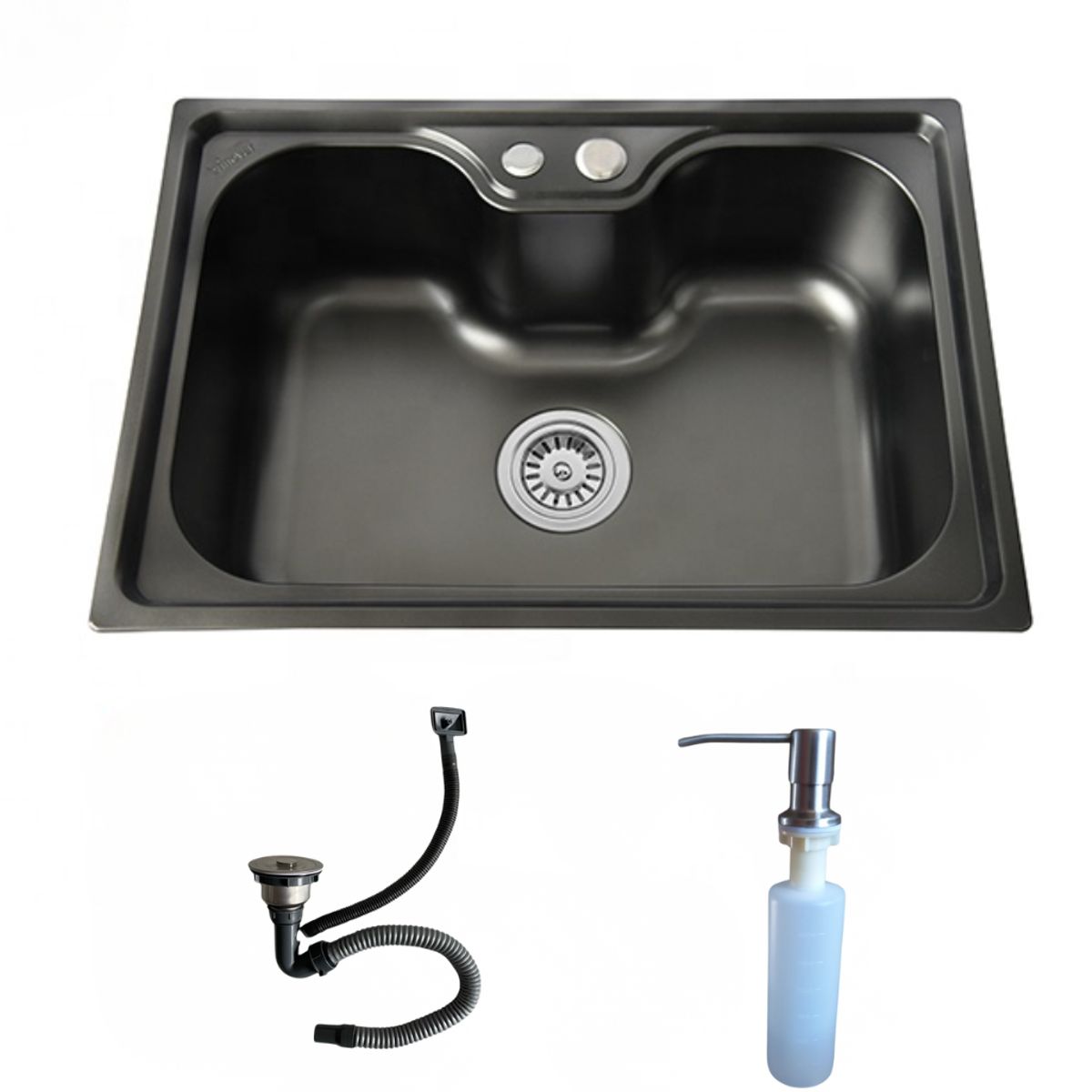 MODERN SPACE - Lavaplatos 50x40 Cm Negro Estilo Riñon + Dispensador