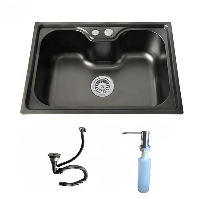 MODERN SPACE - Lavaplatos 50x40 Cm Negro Estilo Riñon + Dispensador