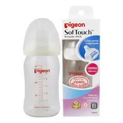 PIGEON - Mamadera Softouch Vidrio Boca Ancha 160ml Para 0+ Mes