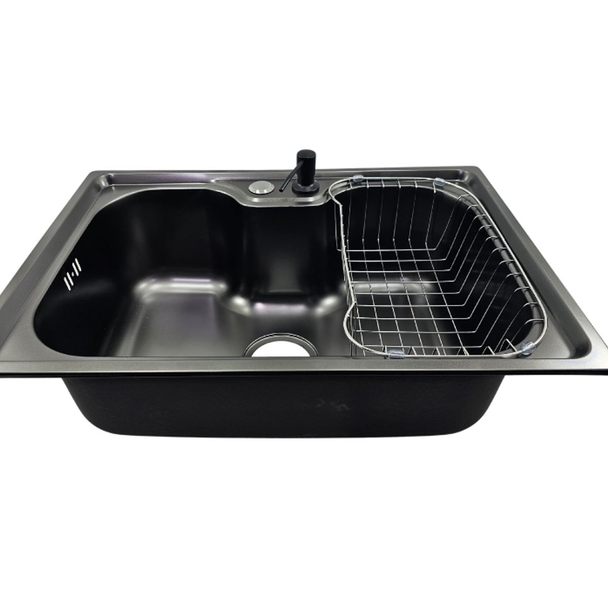 MODERN SPACE - Lavaplatos 60x42 Cm Negro Estilo Riñon + Dispensador