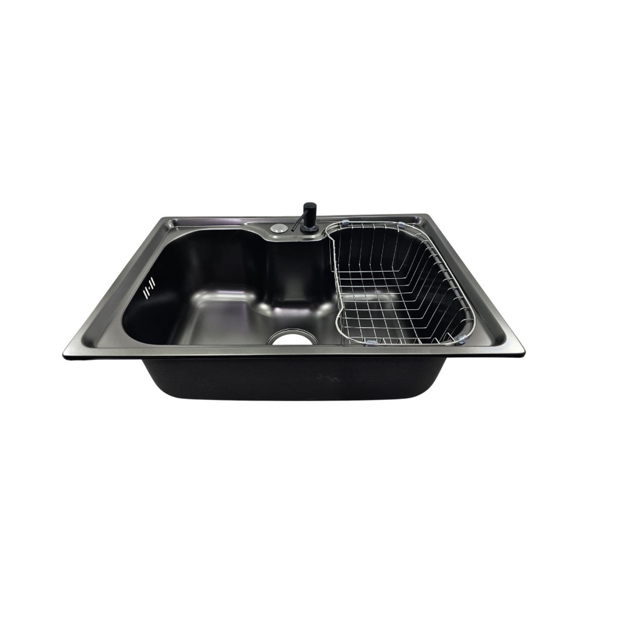 MODERN SPACE - Lavaplatos 60x42 Cm Negro Estilo Riñon + Dispensador