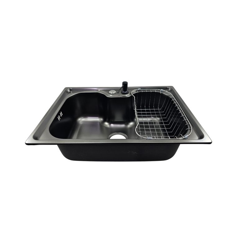 MODERN SPACE - Lavaplatos 60x42 Cm Negro Estilo Riñon + Dispensador