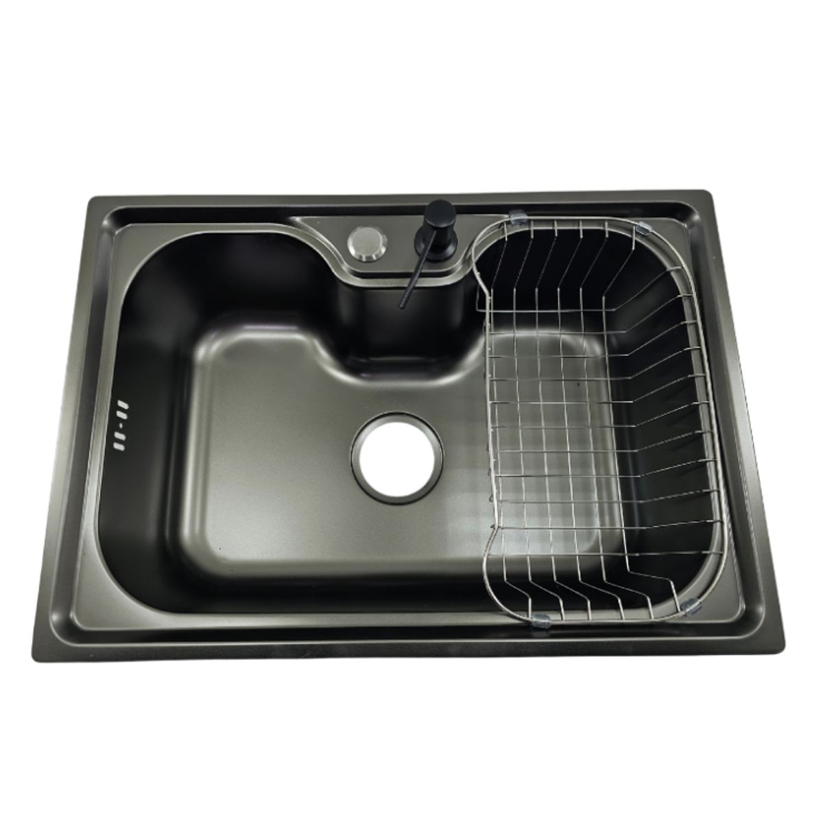 MODERN SPACE - Lavaplatos 60x42 Cm Negro Estilo Riñon + Dispensador