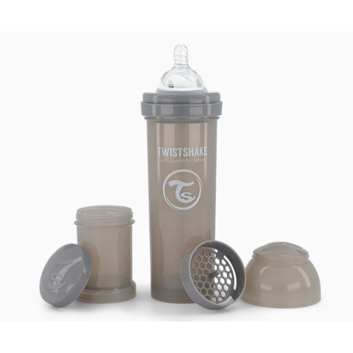 TWISTSHAKE - Mamadera Anticólicos Twistshake 330 ml Gris