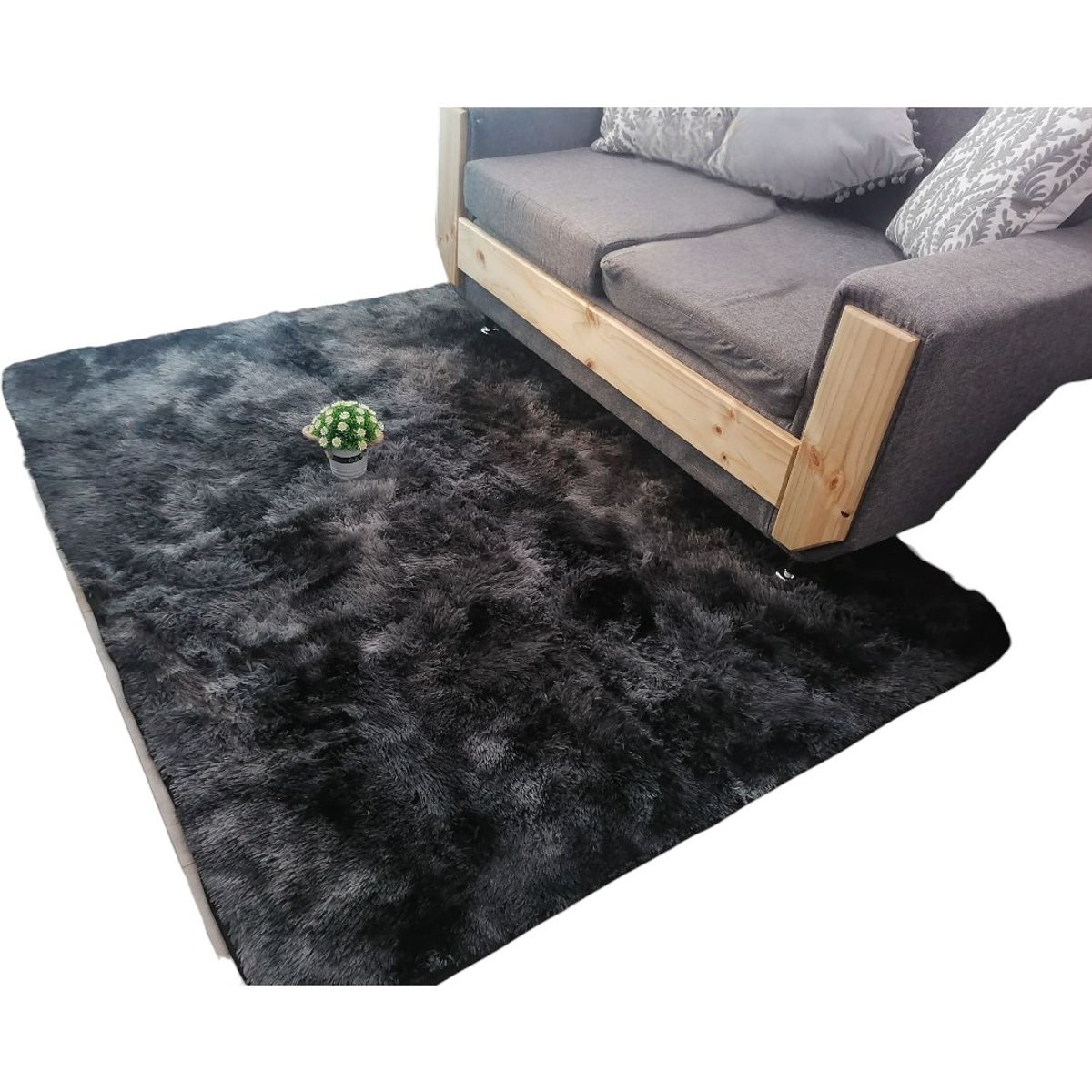 GENERICO - Alfombra Peluda Tipo Shaggy Para Living 150cm x 200cm Negro Jaspeado
