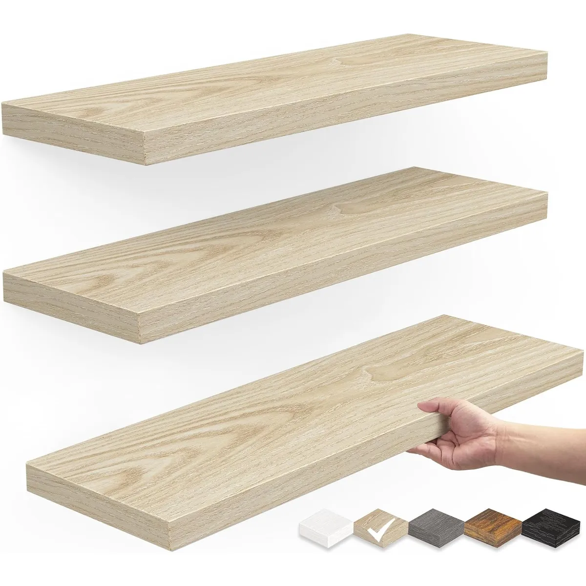 RAGNAR - Repisas Flotantes De Madera Estante MDF Premium Natural Pack x3
